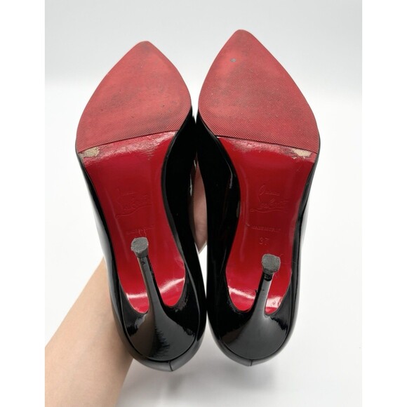 Christian Louboutin Kate 100mm Black Patent Leather Stiletto Pumps Sz EU 38 - Picture 8 of 11